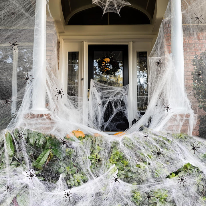 Stretchable Faux Spider Web Halloween Porch Decoration With Detachable Mini Plastic Spiders