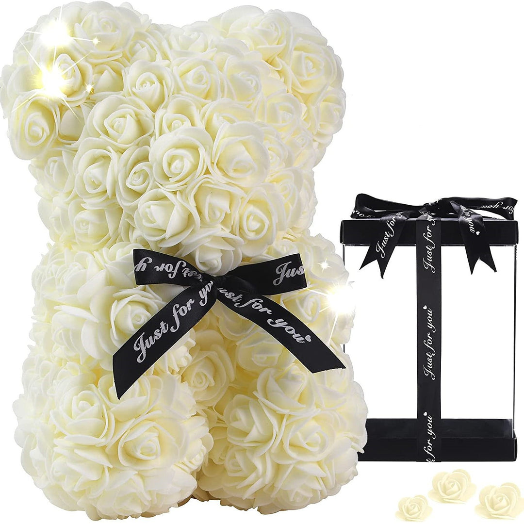 Handcrafted Foam Rose Teddy Bear Gift Sculpture With Satin Ribbon