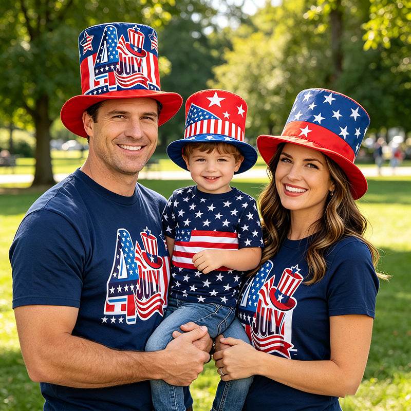 Unisex nan patriotic party top hat with all-over flag pattern and stable brim Bowlift