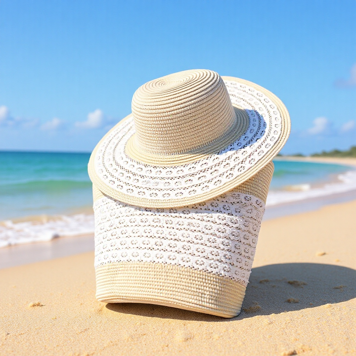 Sun hat with elegant crochet trim Bowlift