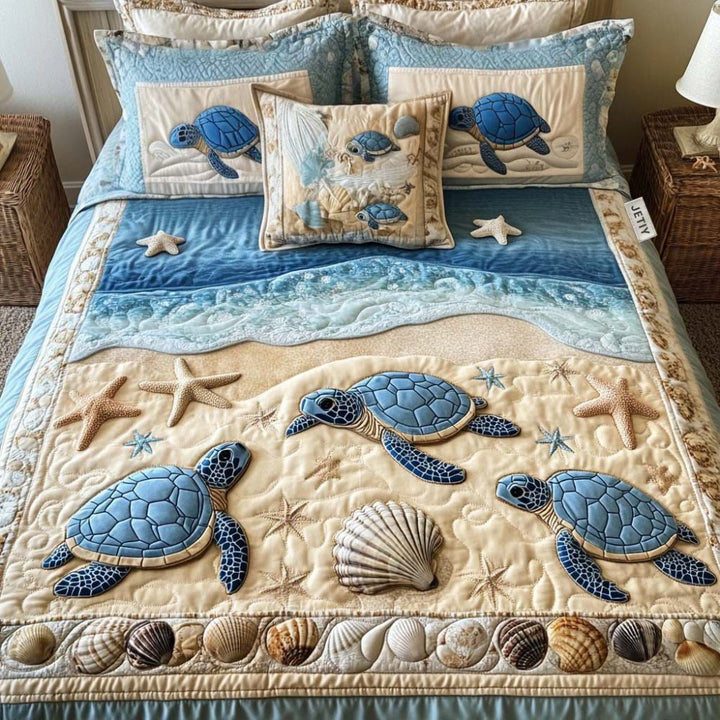 Quilted Ocean Wave Microfiber Comforter Set With Matching Shams And Plush Hypoallergenic Fill