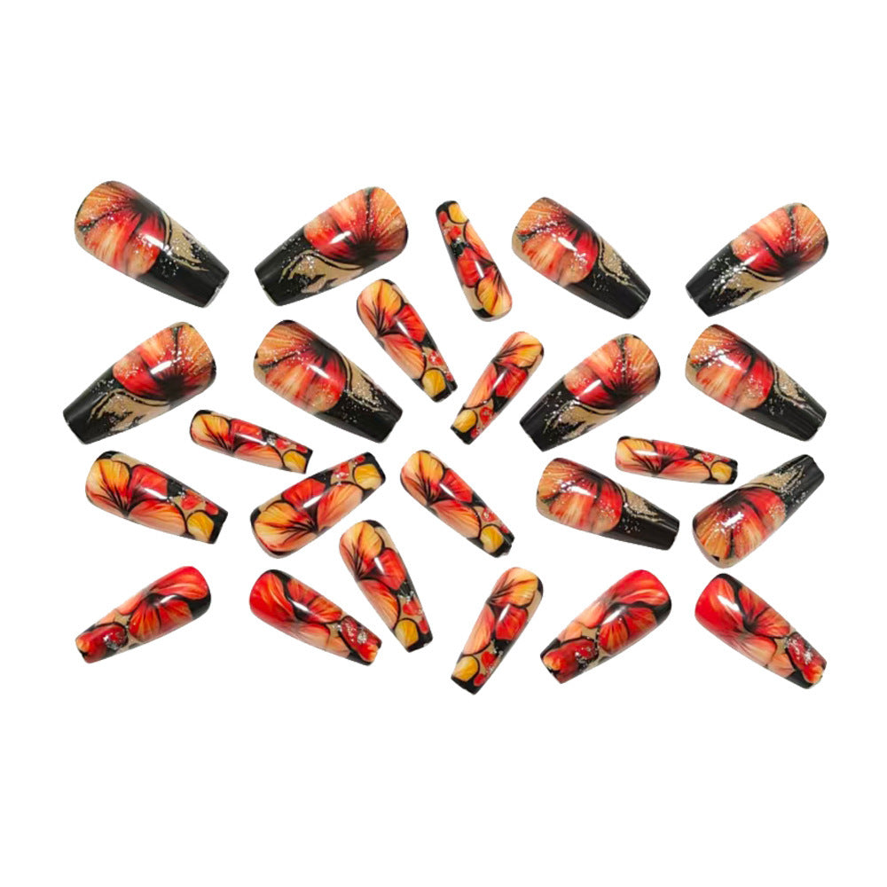 Artificial nails with floral designs and glitter accents Bowlift