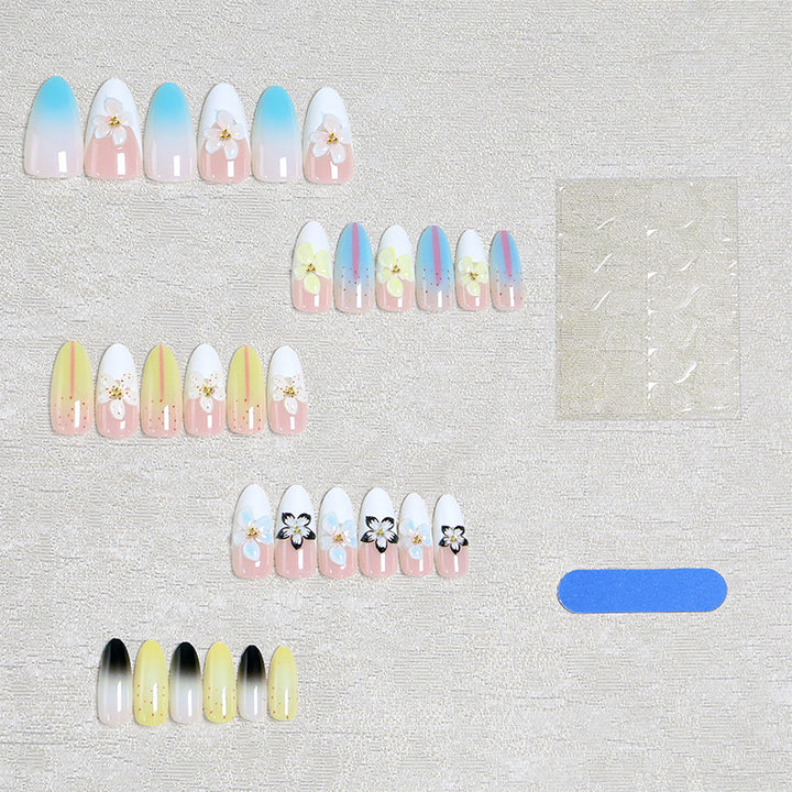 Artificial nail set with floral and glittering decorations Bowlift
