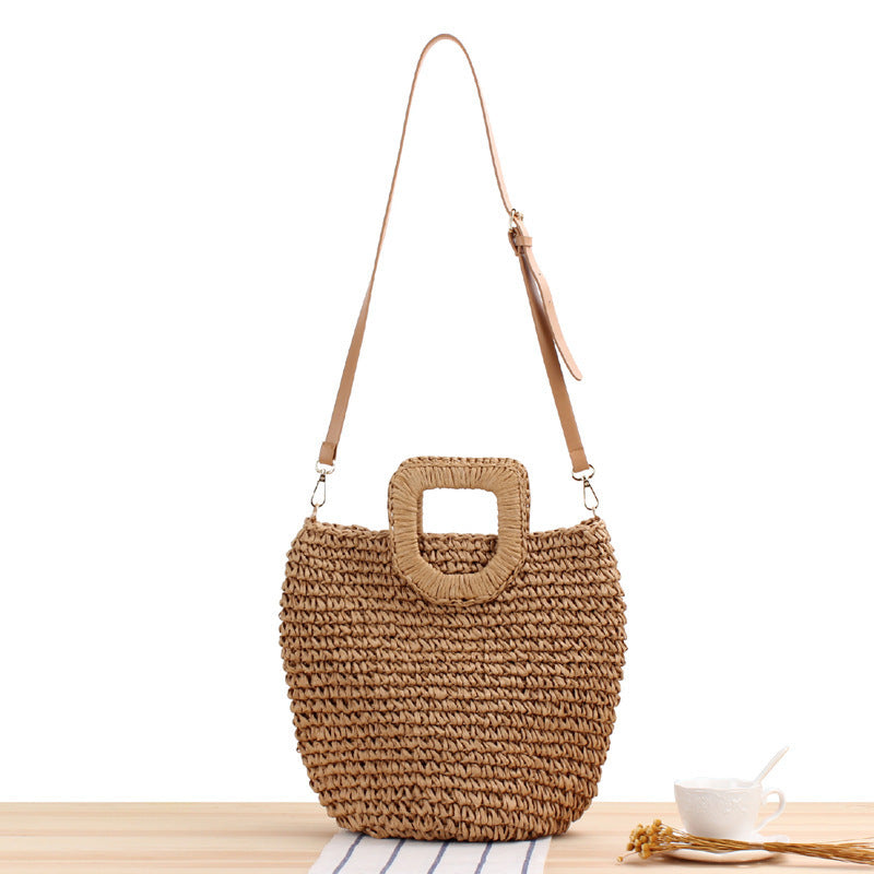 Handmade straw shoulder bag with square handle Bowlift
