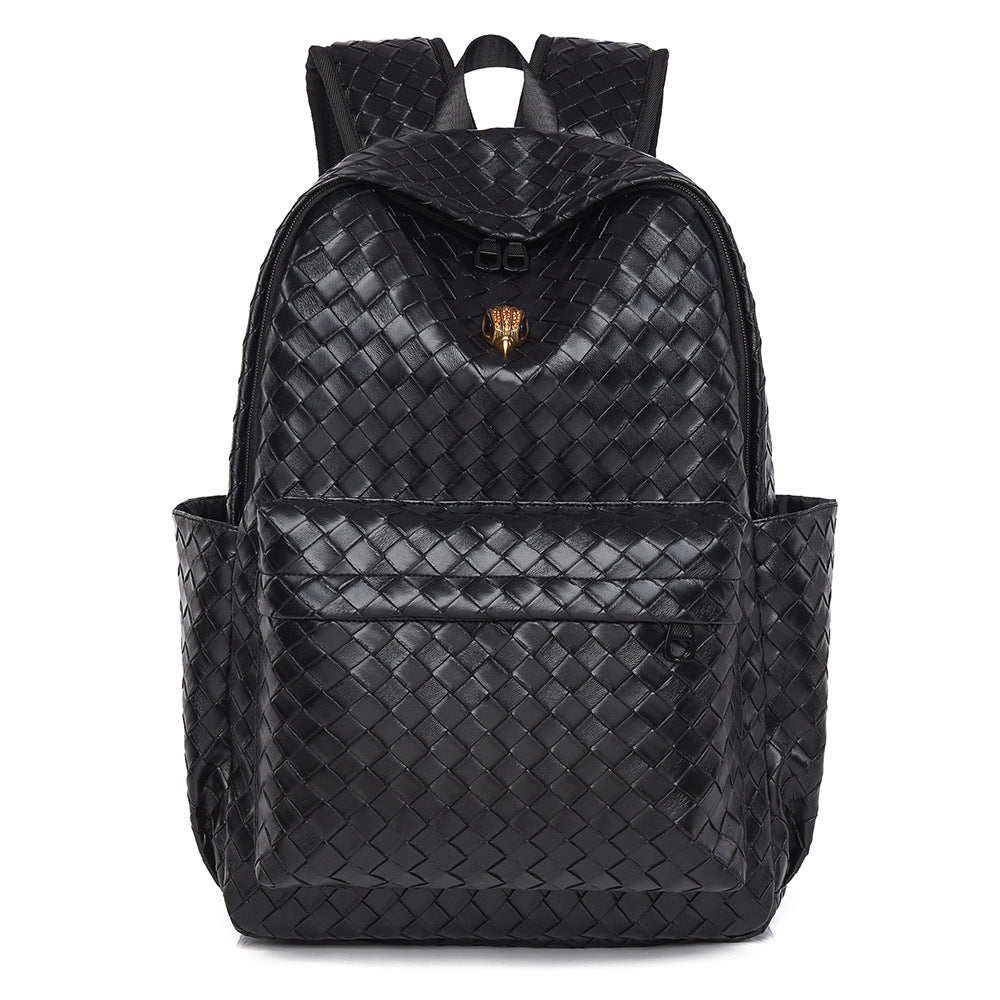 Woven Leather Casual Backpack Bowlift