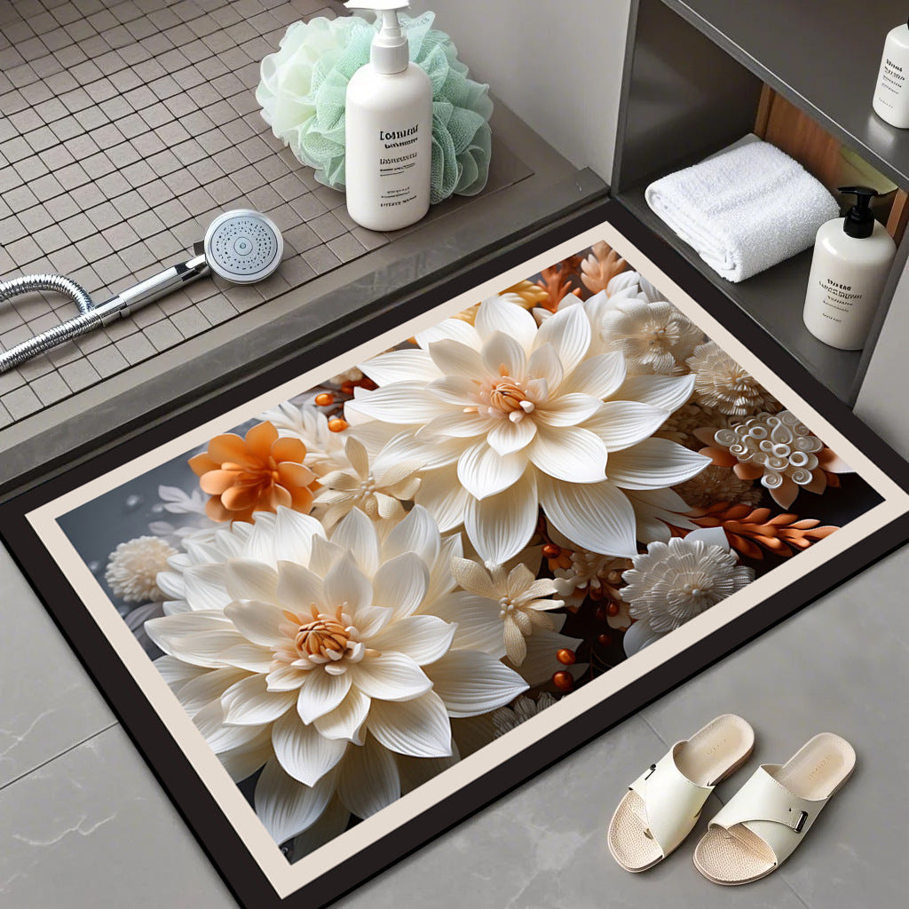 Floral Patterned Memory Foam Bath Mat Bowlift