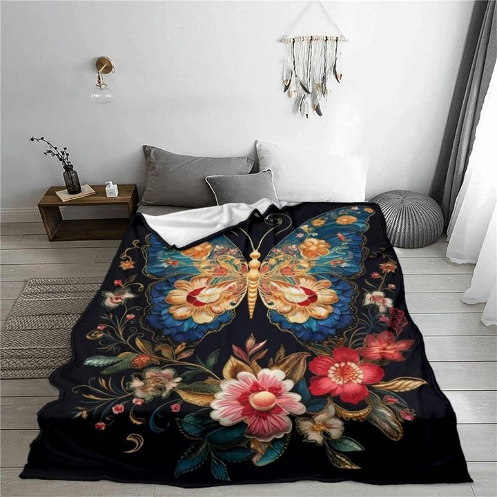 Elegant Floral Butterfly Throw Blanket