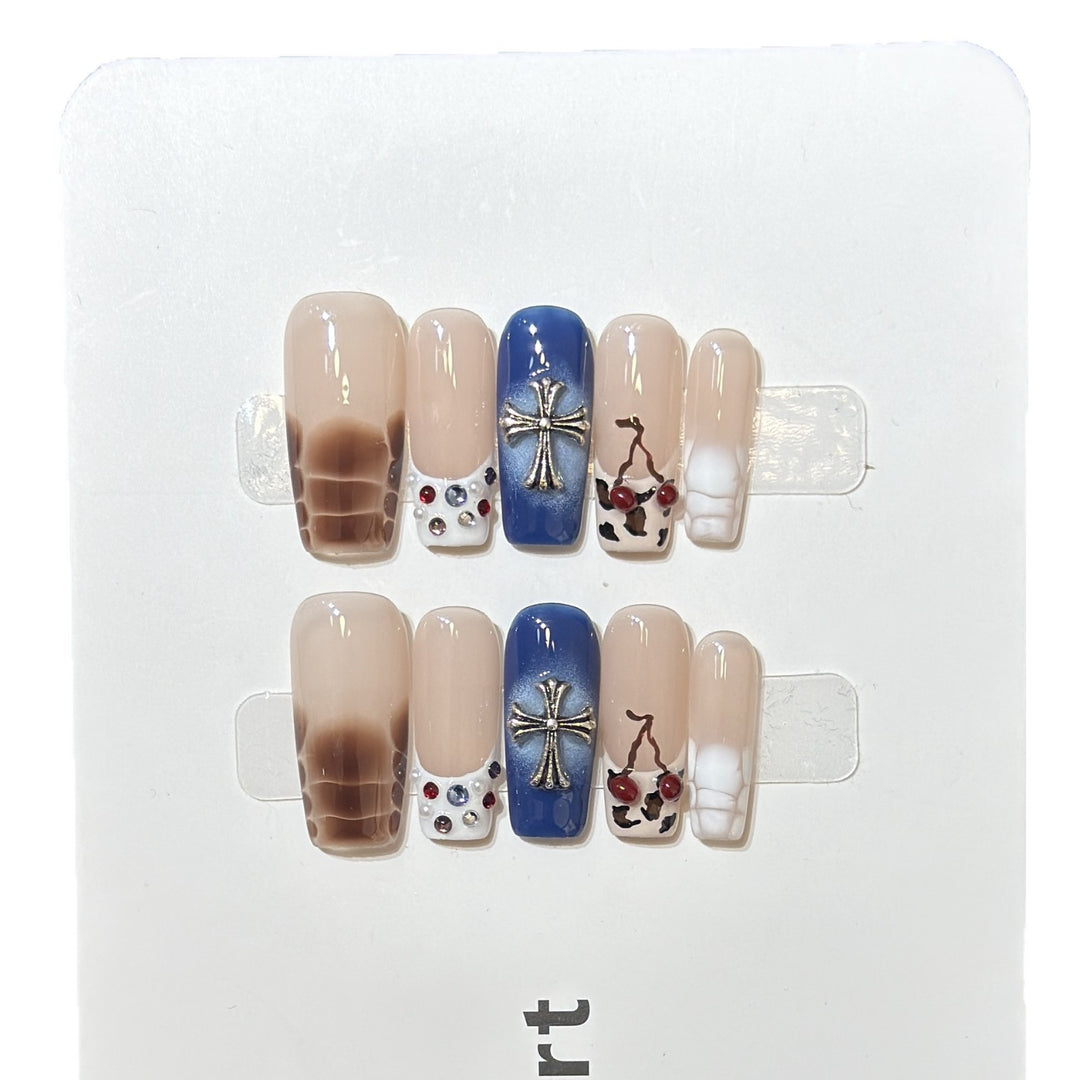 Decorative Press-On Nail Art Set with Unique Graphic Designs Bowlift