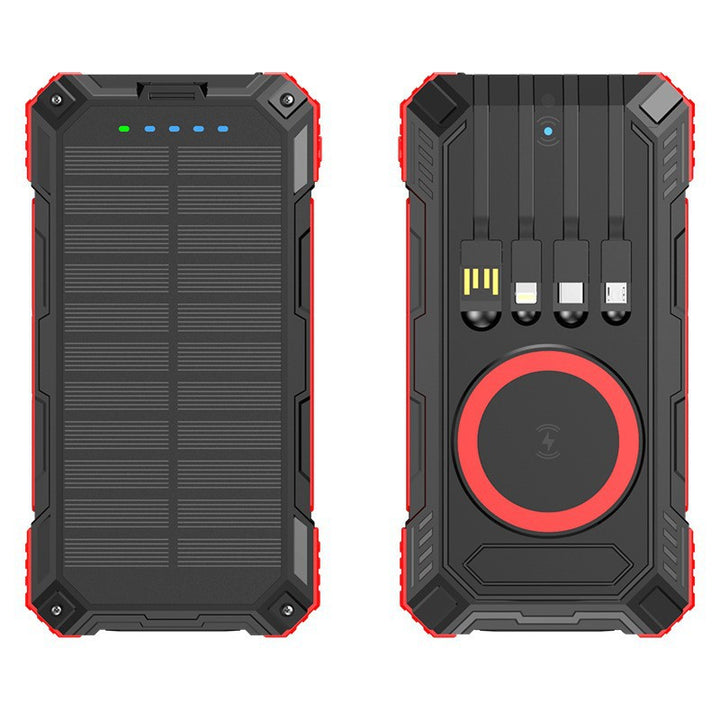 Robust Solar Power Bank with Multifunctional Charging Cable and Integrated Qi Charger Bowlift