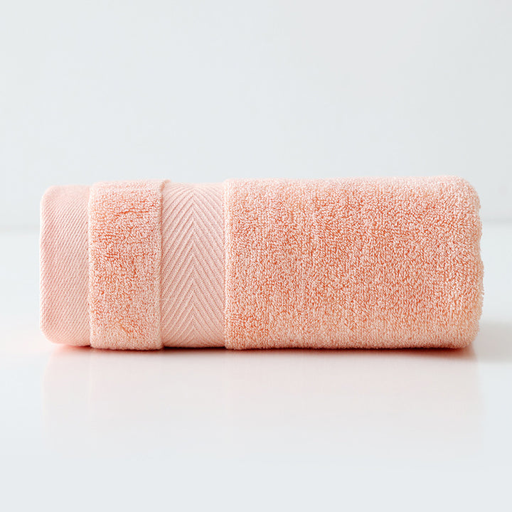 Plush Long-Staple Cotton Bath Towel With Dense Terry Pile And Chevron Dobby Border