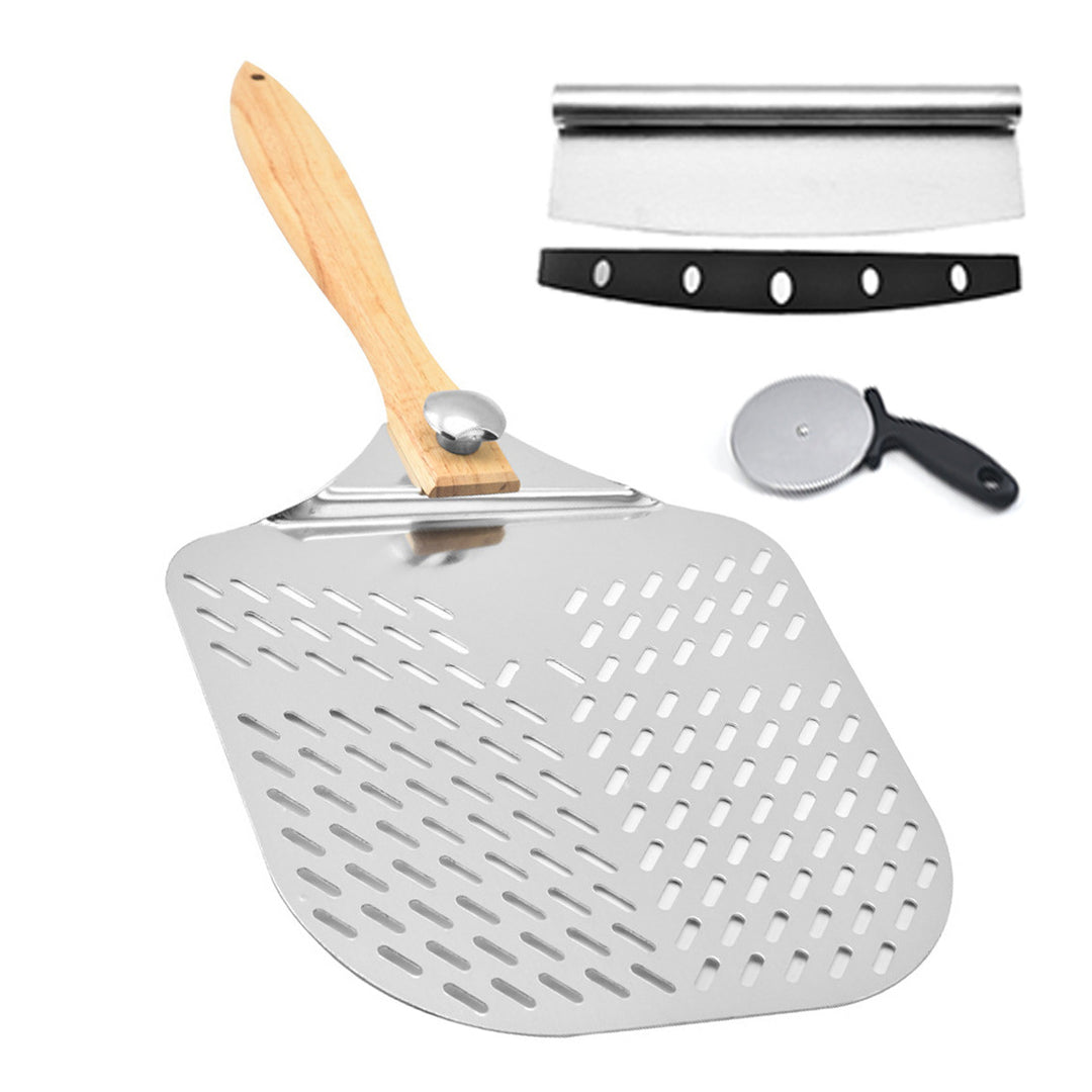 large stainless steel pizza peel with wooden handle Bowlift