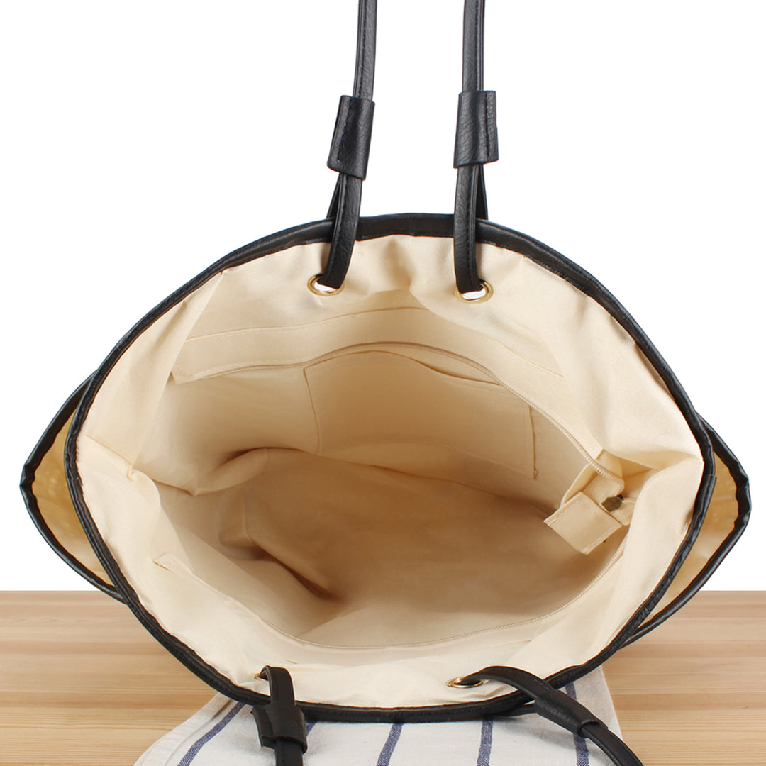 Braided Beach Bag with Elegant Leather Accent Bowlift