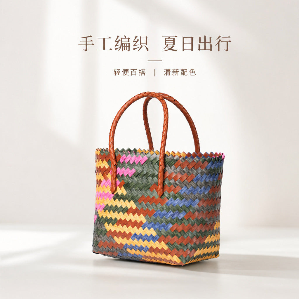 Handwoven tote bag with bamboo handles Bowlift