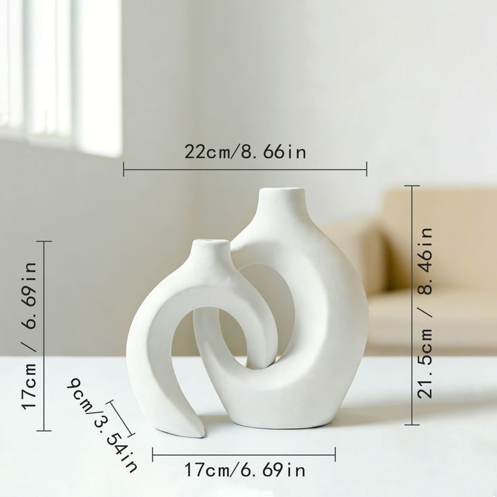 Sculptural Ceramic Interlocking Loop Vase Set Minimalist Tabletop Decor