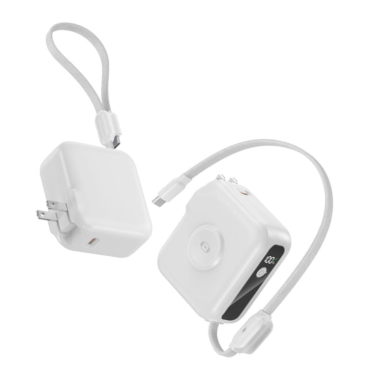 Compact charger with integrated USB-C cable and digital display Bowlift