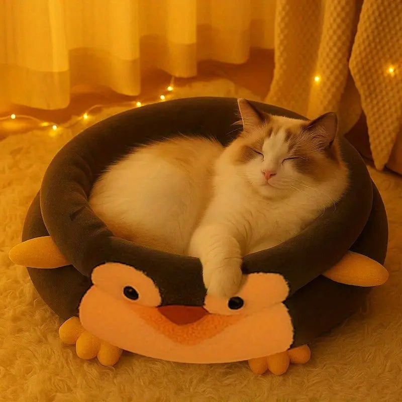 Penguin-Themed Plush Dog Bed