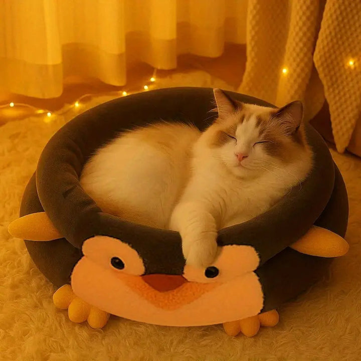 Penguin-Themed Plush Dog Bed