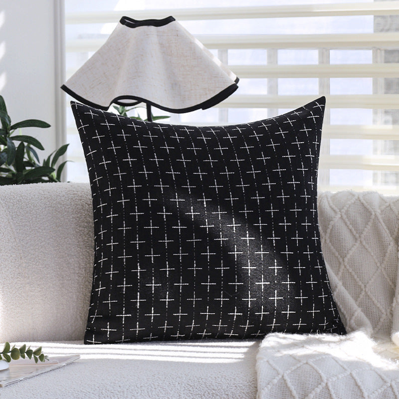 Square cushion cover in Scandinavian minimal style with woven cross pattern and natural linen look Bowlift