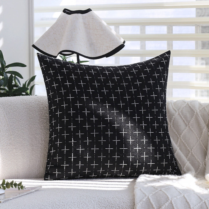 Square cushion cover in Scandinavian minimal style with woven cross pattern and natural linen look Bowlift