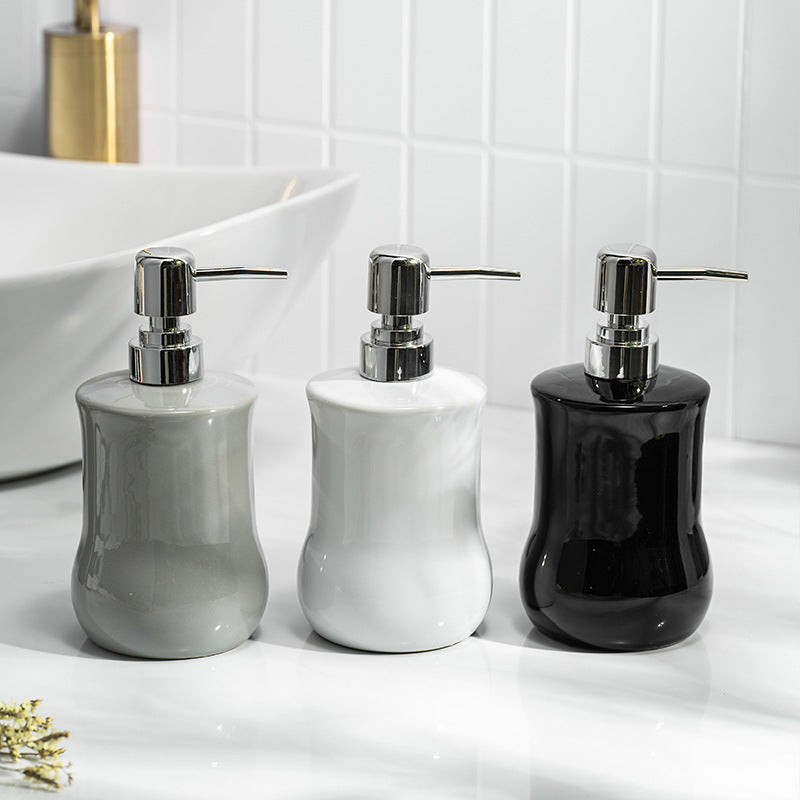 Ceramic Ribbed Soap Dispenser with Chrome Pump Bowlift