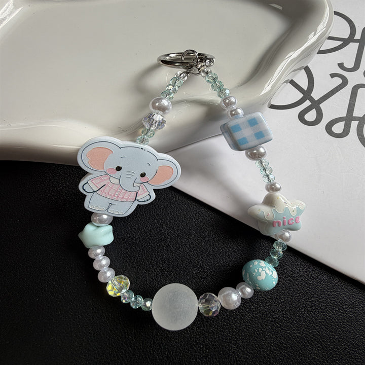 Playful Cat-Themed Beaded Keychain Bowlift