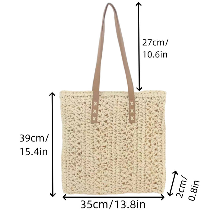 Spacious straw shopping bag with leather handles Bowlift