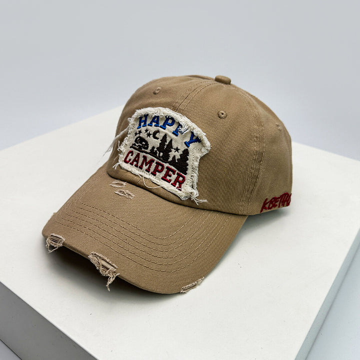 Men's Distressed Embroidered Camping Cap Bowlift