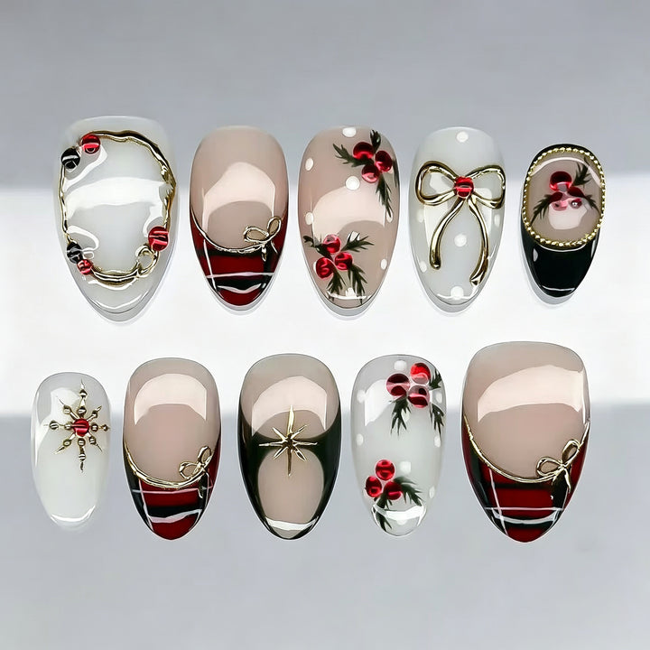 Festive Artisan Press-On Nail Set Bowlift