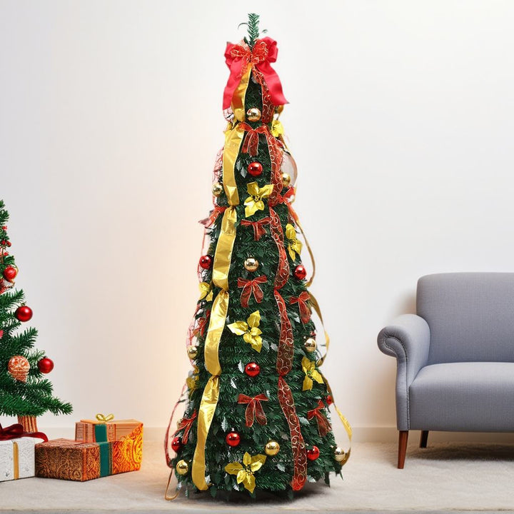 Slim Predecorated Tabletop Artificial Christmas Tree With Ribbon And Ornament Accents