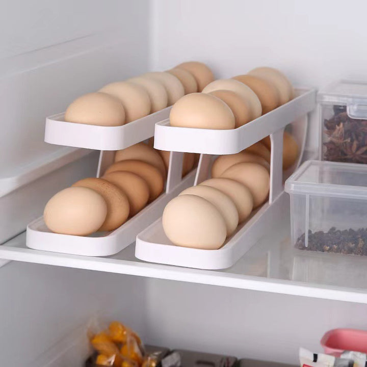 Dual-Tier Automatic Gravity-Feed Egg Storage Dispenser Rack
