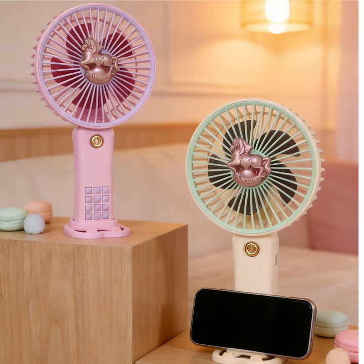 Ladies portable hand fan with playful horse motif Bowlift