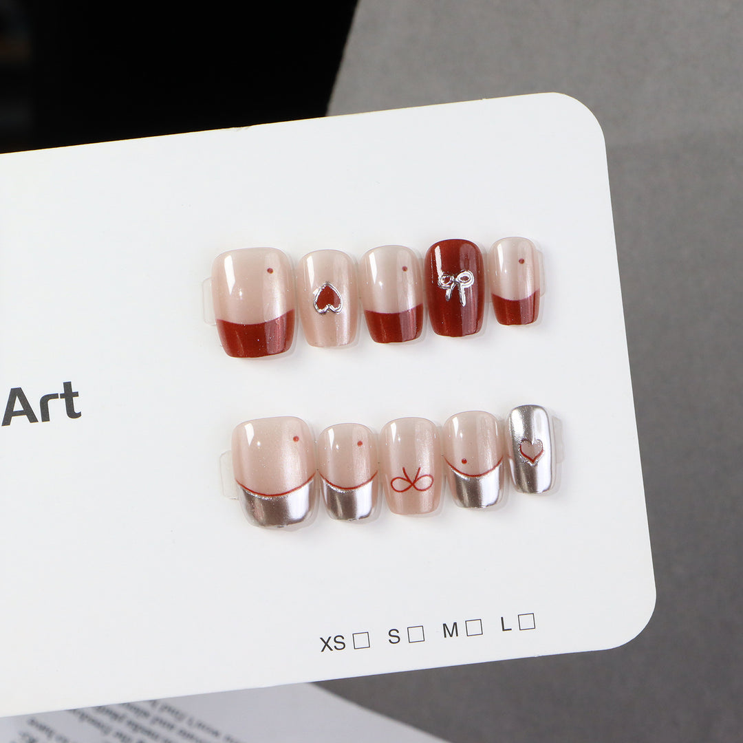 Artistic Press-On Nail Art Set with Decorative Accents Bowlift