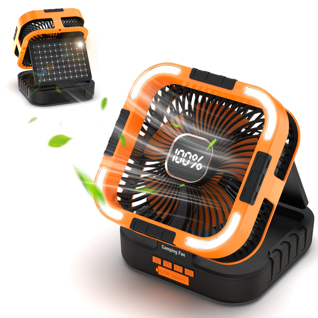 Solar-Powered Camping Fan with LED Light Bowlift