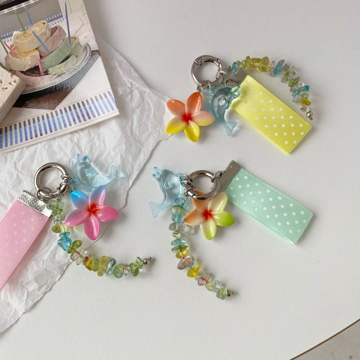 Whimsical Dolphin and Flower Charm Keychain Bowlift
