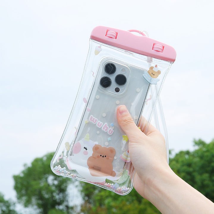 Waterproof phone pouch with adjustable lanyard and transparent touch-sensitive sleeve Bowlift