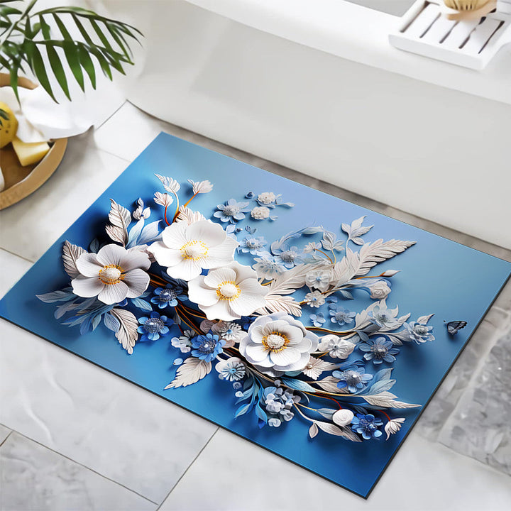 Textured Floral Design Bath Mat Bowlift