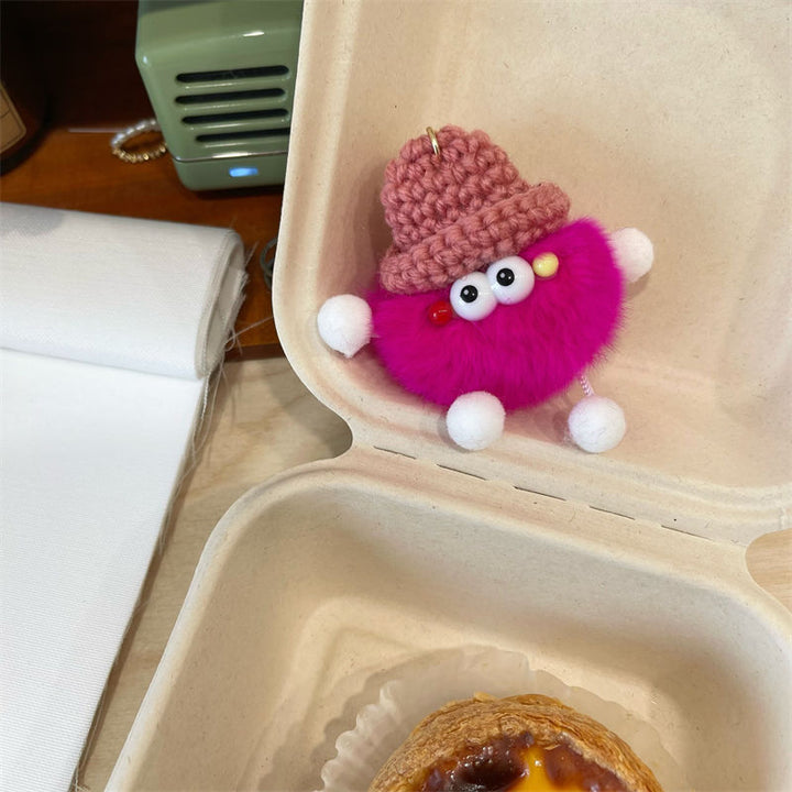 Playful Fuzzy Character Keychain Bowlift