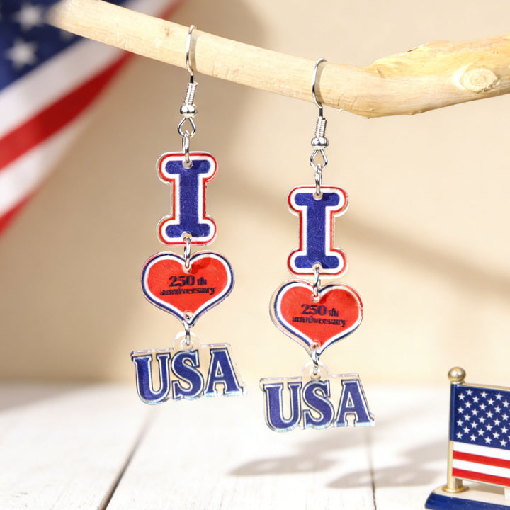 Ladies nan statement earrings with bow shape and American flag pendant Bowlift