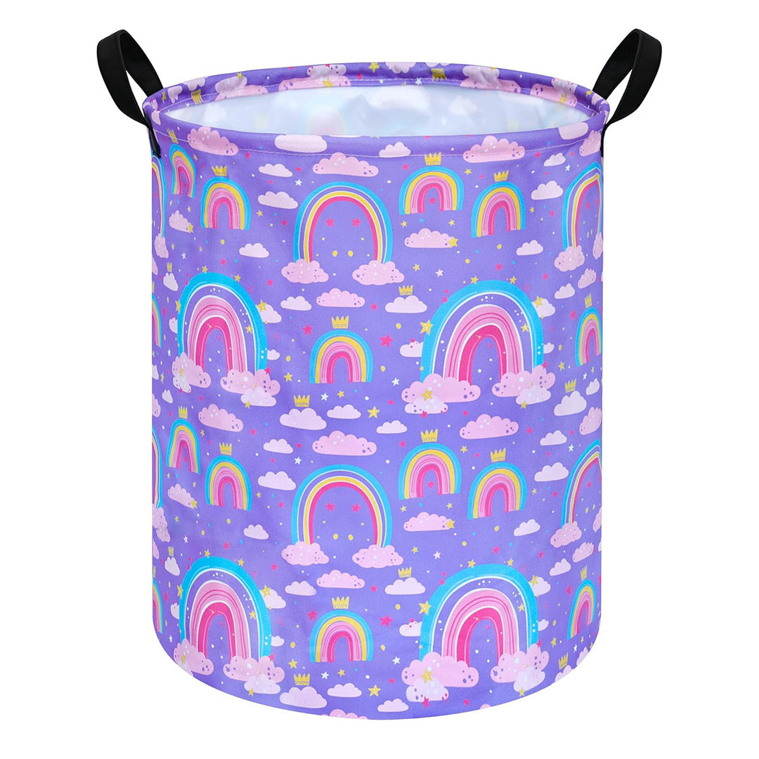 Collapsible Round Fabric Laundry Hamper With Butterfly Print Reinforced Carry Handles Waterproof Liner