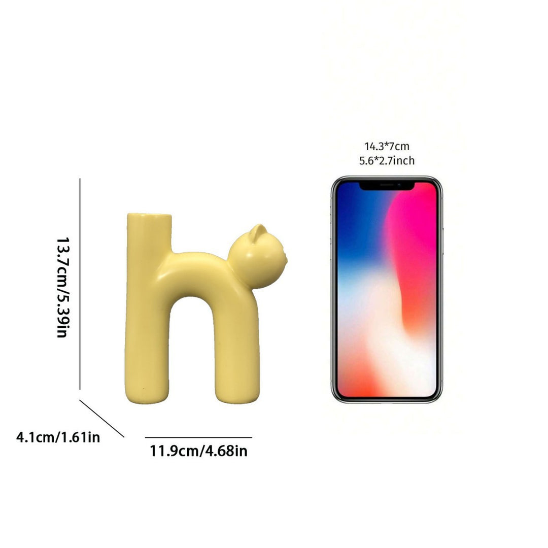 Ceramic Sculptural Cat Letter H Bud Vase With Tubular Mouth Minimalist Tabletop Decor