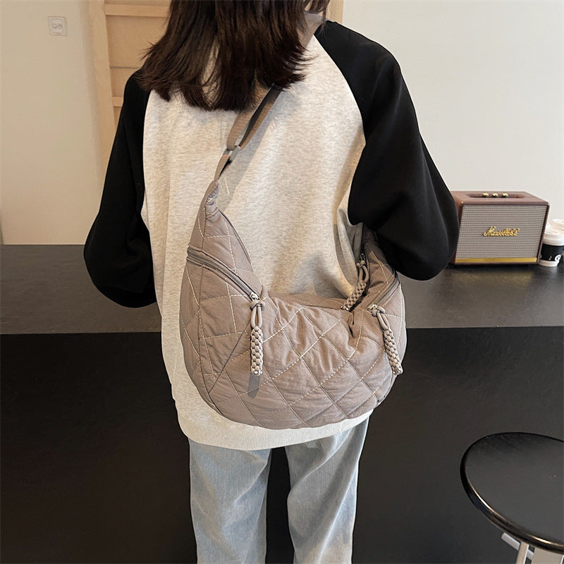 Quilted Soft Fabric Hobo Handbag Bowlift