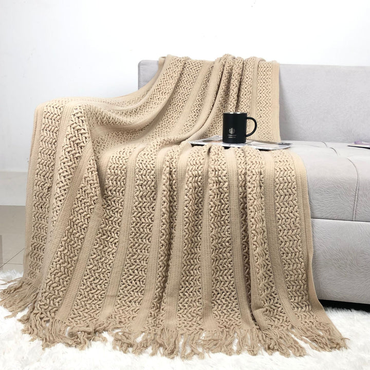 Handcrafted Textured Knit Throw Blanket Bowlift
