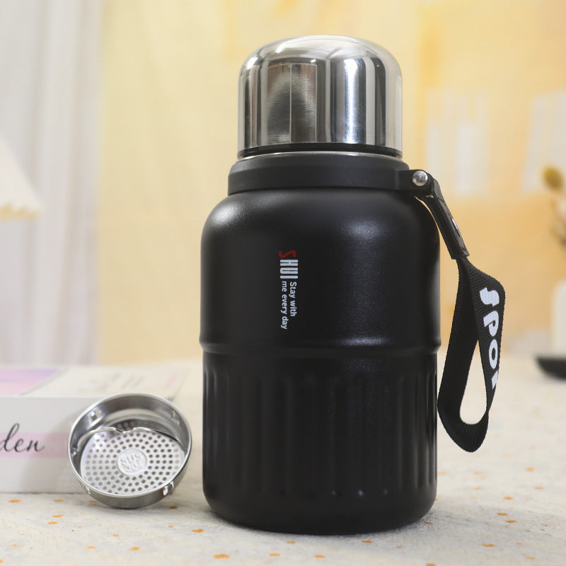 Insulated stainless steel drinking bottle with removable tea strainer Bowlift