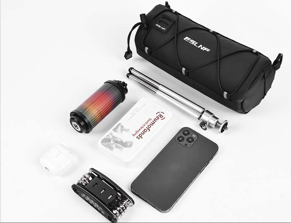 handlebar storage bag with elastic bungee organizer and water-resistant durable fabric Bowlift