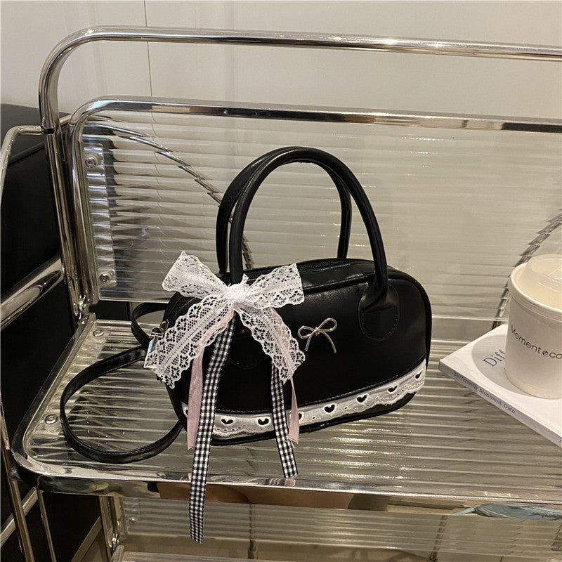 Elegant Lace-Trimmed Bow Handbag Bowlift