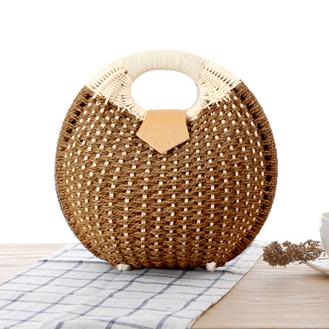 Round straw bag with elegant leather handle Bowlift
