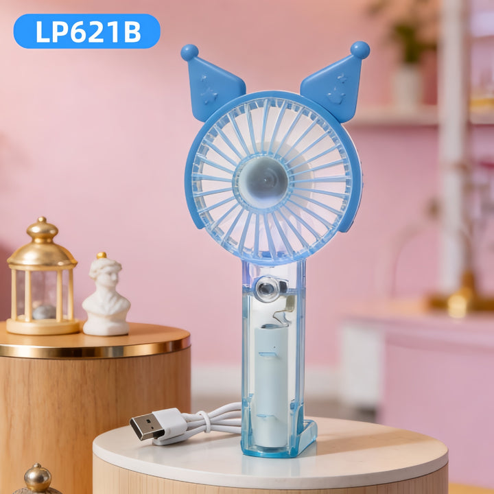 Unisex nan USB rechargeable mini hand fan with cute ear attachments, foldable stand, and quiet motor Bowlift