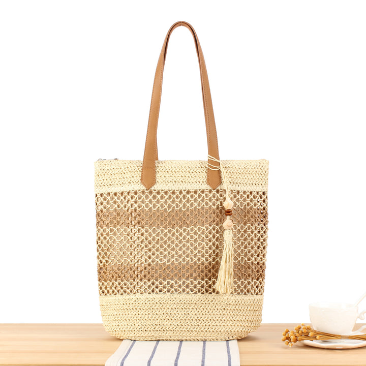 Handbag Made of Natural Braided Material with Elegant Leather Straps Bowlift