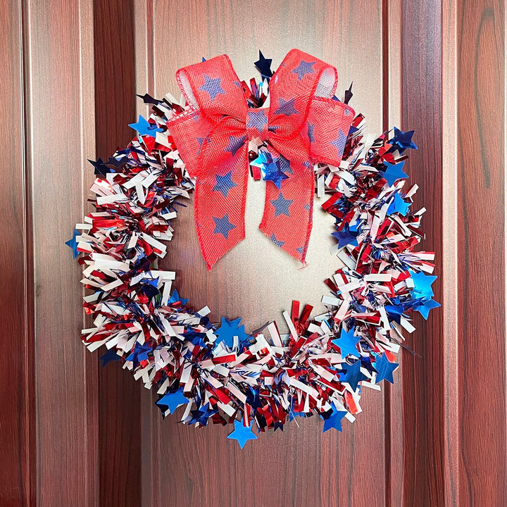 Unisex decorative door wreath with star confetti and large bow Bowlift