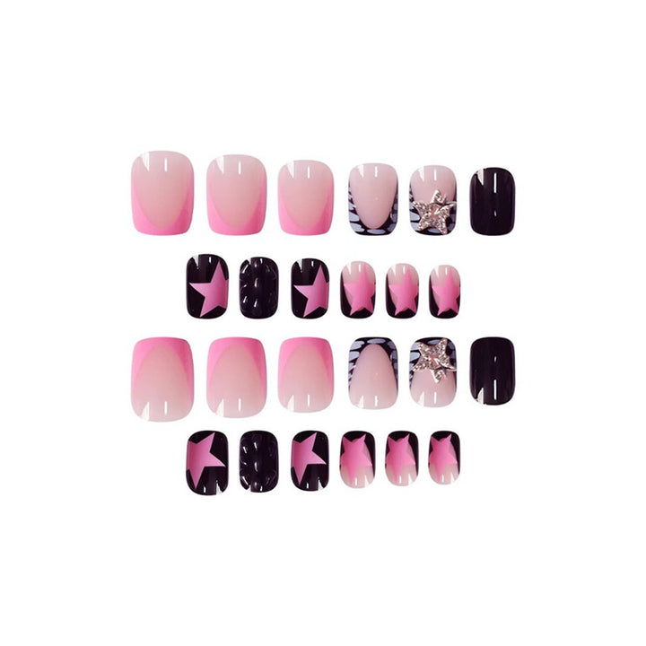Artistic Press-On Nail Set with Star and Gem Accents Bowlift